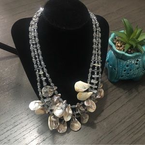 Classy Chico’s 3 silver layered shell pendant necklace